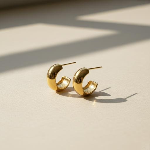Wide Curved  Earrings - Gold